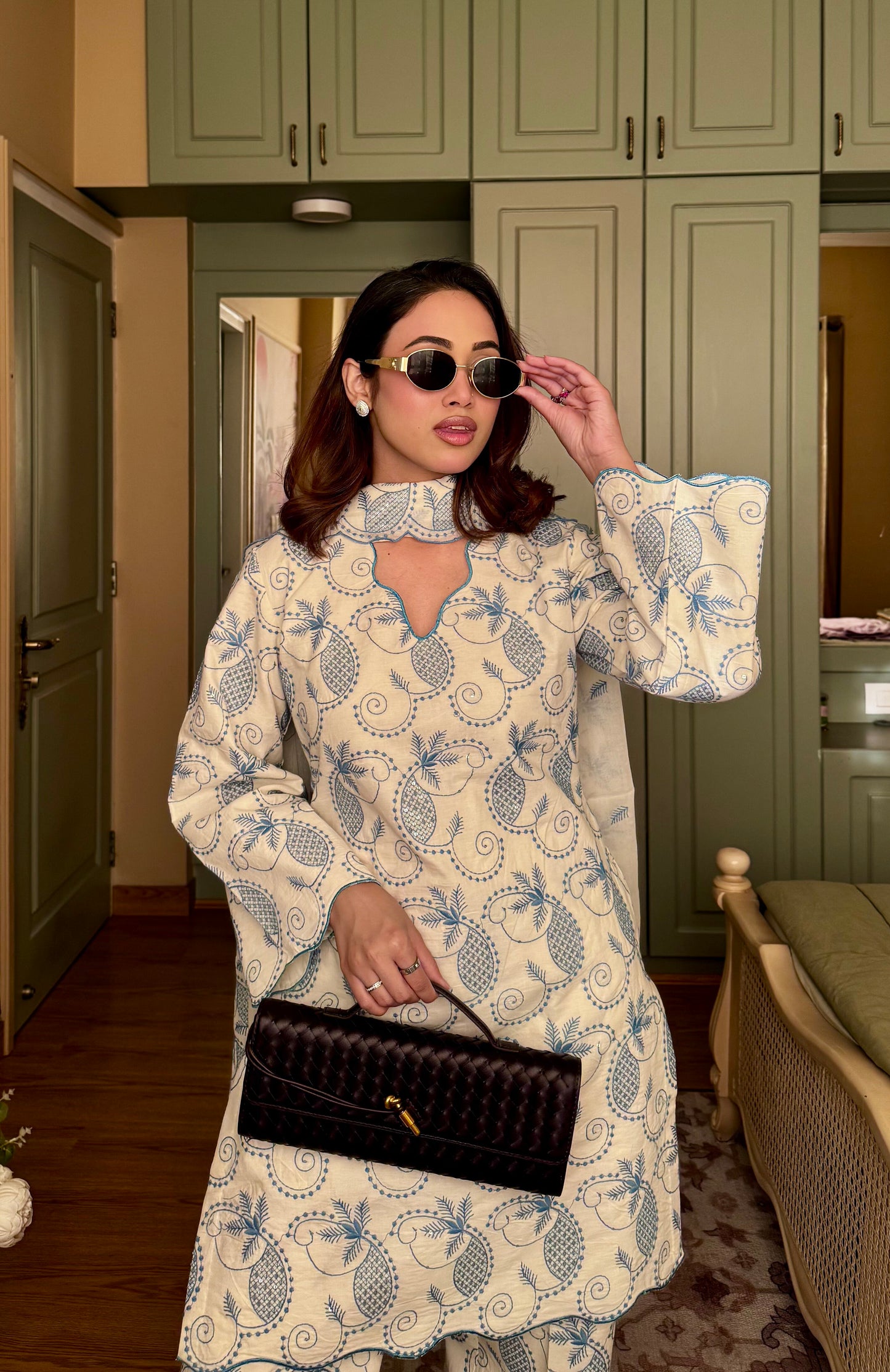 Off whitish bluish Set With Dupatta 🤍💙 - Beige / S / Cotton - Allure Armoire