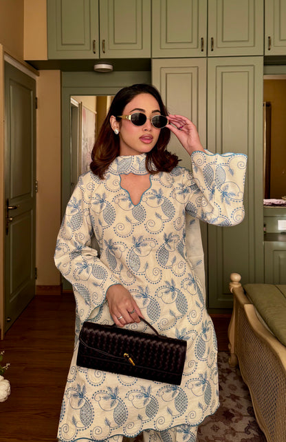 Off whitish bluish Set With Dupatta 🤍💙