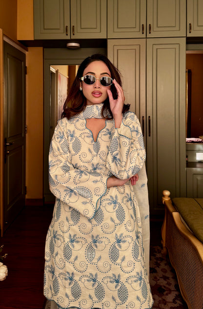 Off whitish bluish Set With Dupatta 🤍💙