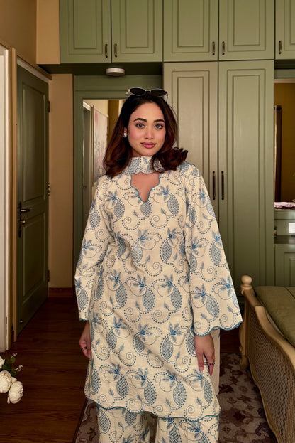 Off whitish bluish Set With Dupatta 🤍💙