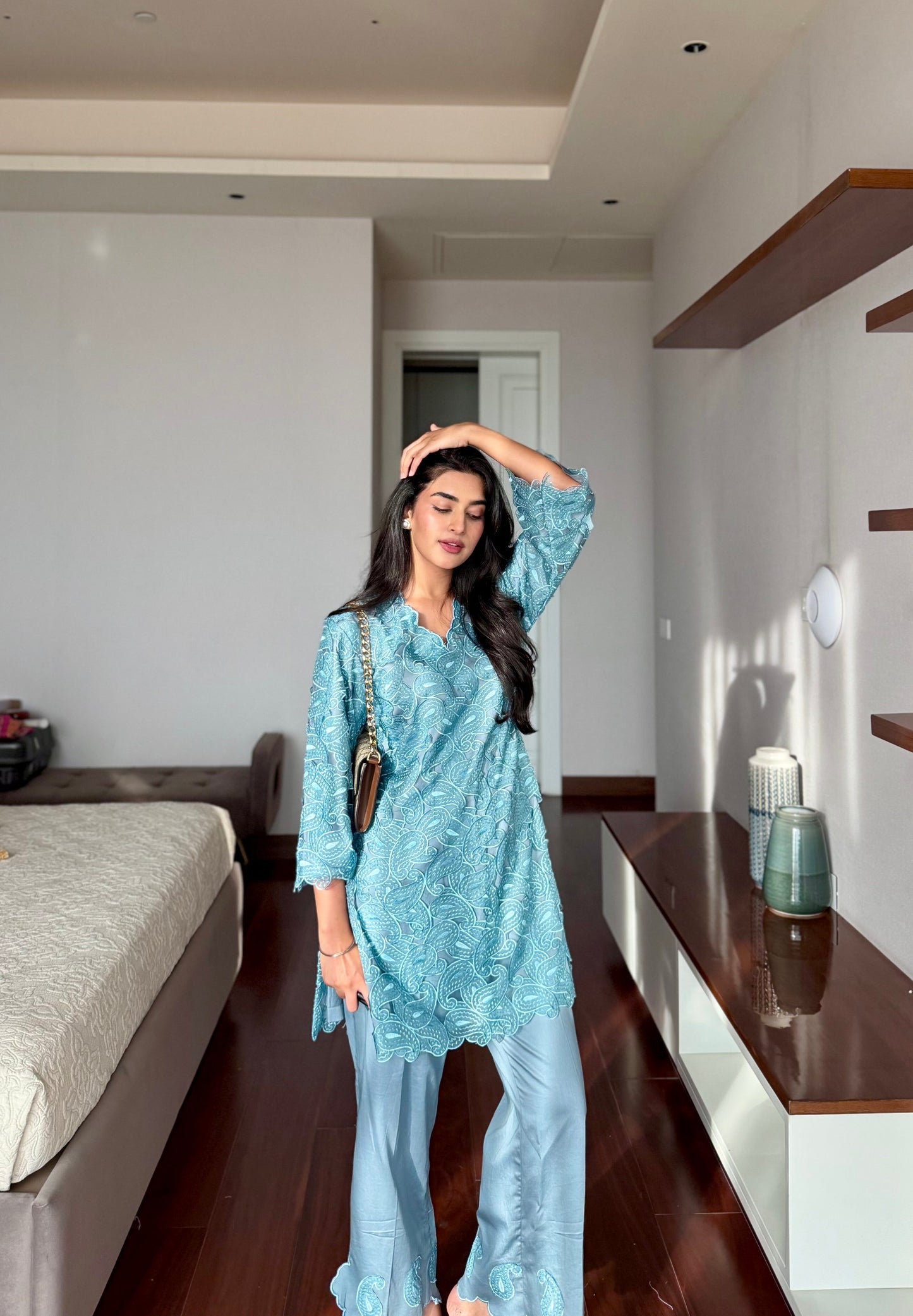 Blue Organza Cutwork Set - S / Mul cotton - Allure Armoire