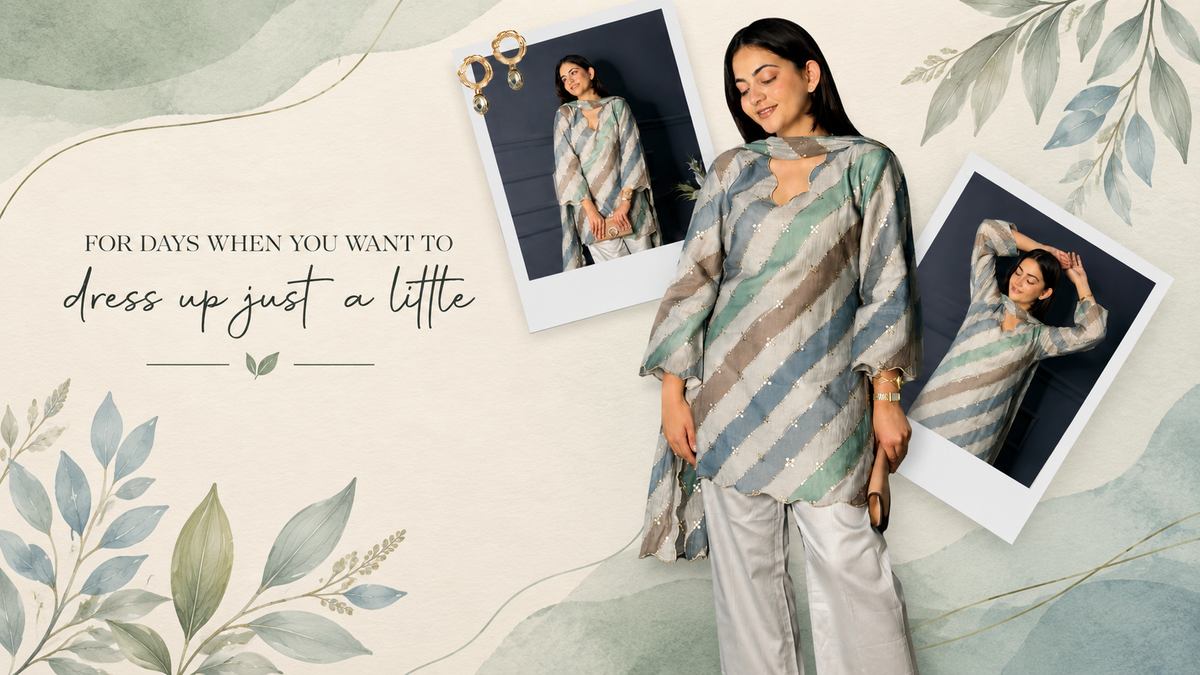 Women's striped ethnic kurta set with sequin embroidery – Allure Armoire ethnic wear collection