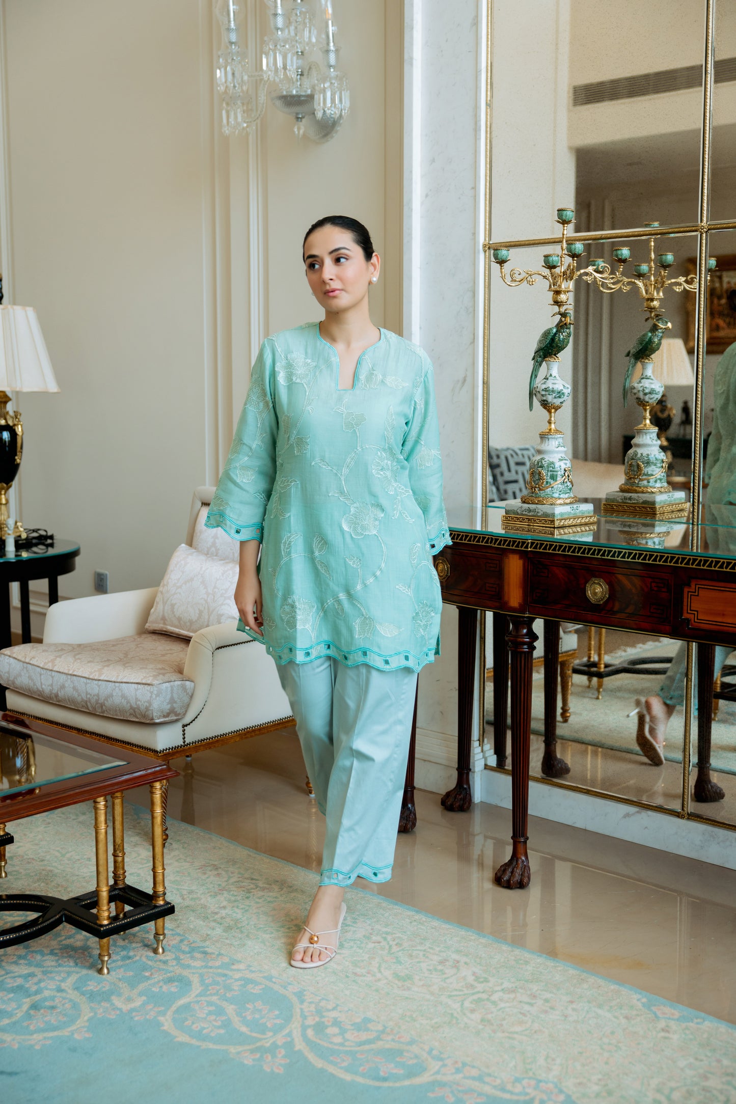 Aqua Petal Mul Set - Floral / Mul cotton / Small - Allure Armoire
