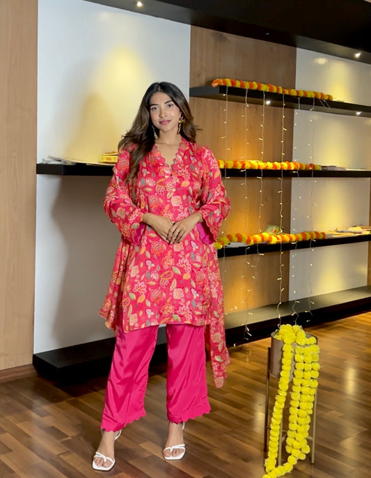 Pink Chinon suit set