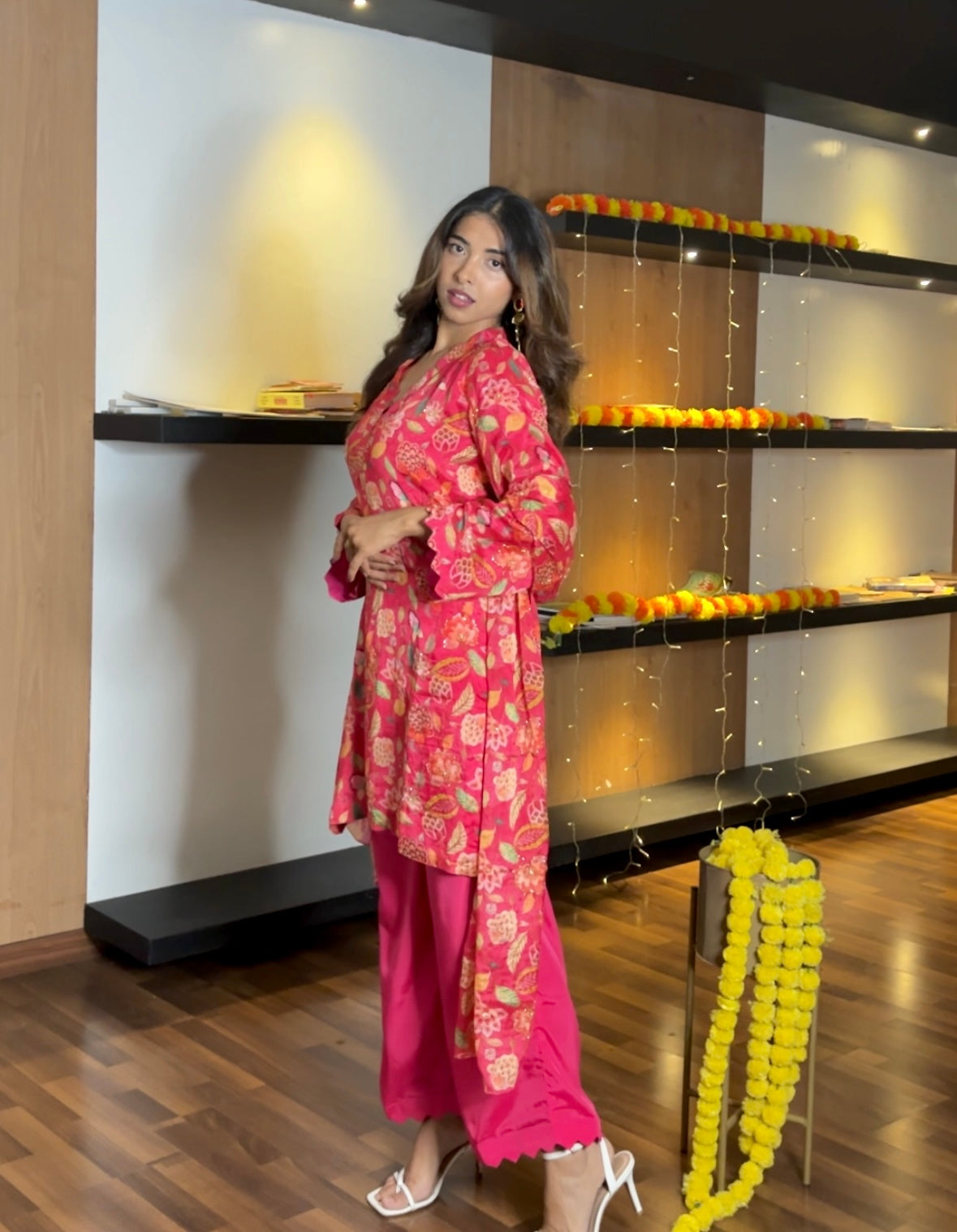 Pink Chinon suit set