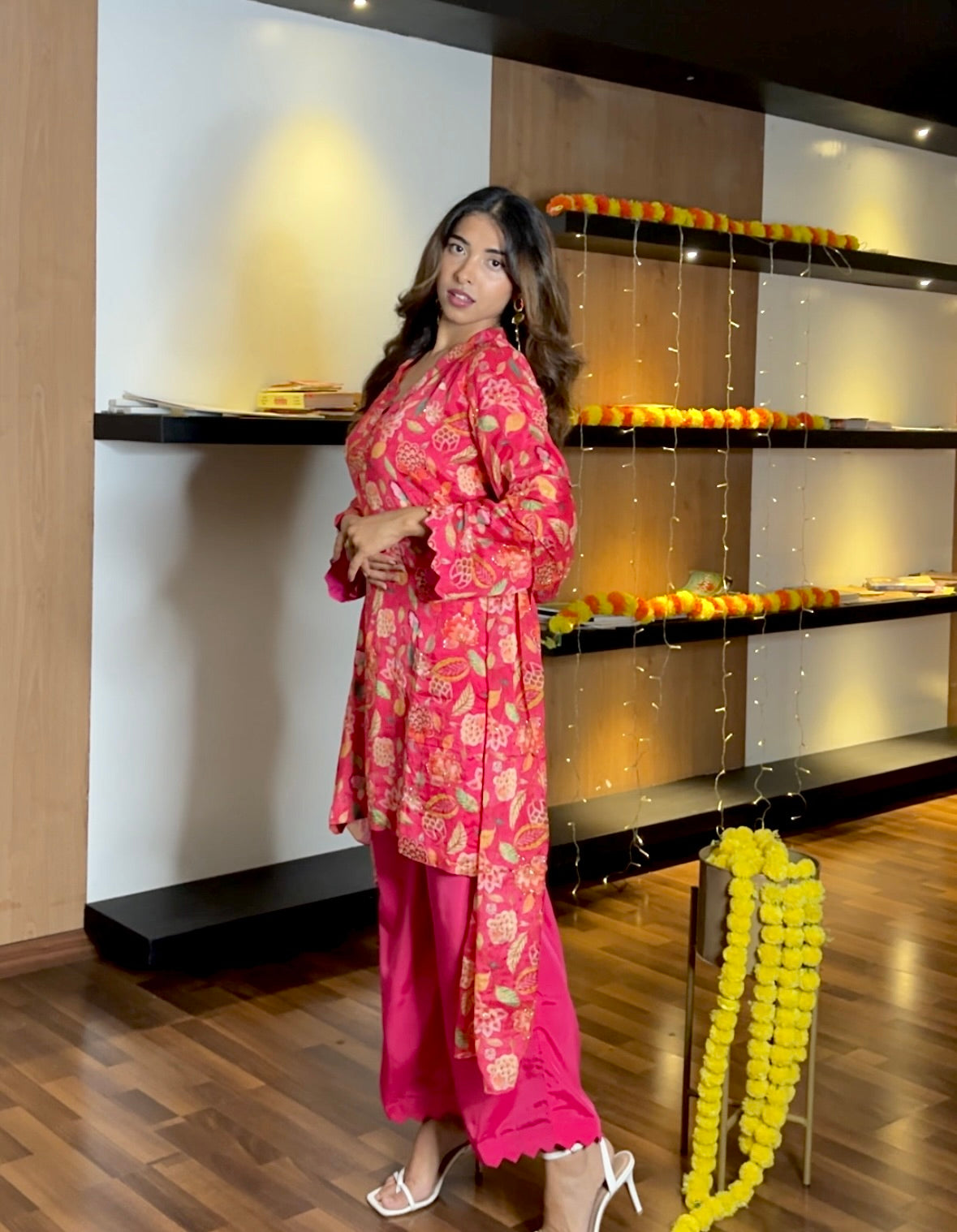 Pink Chinon suit set