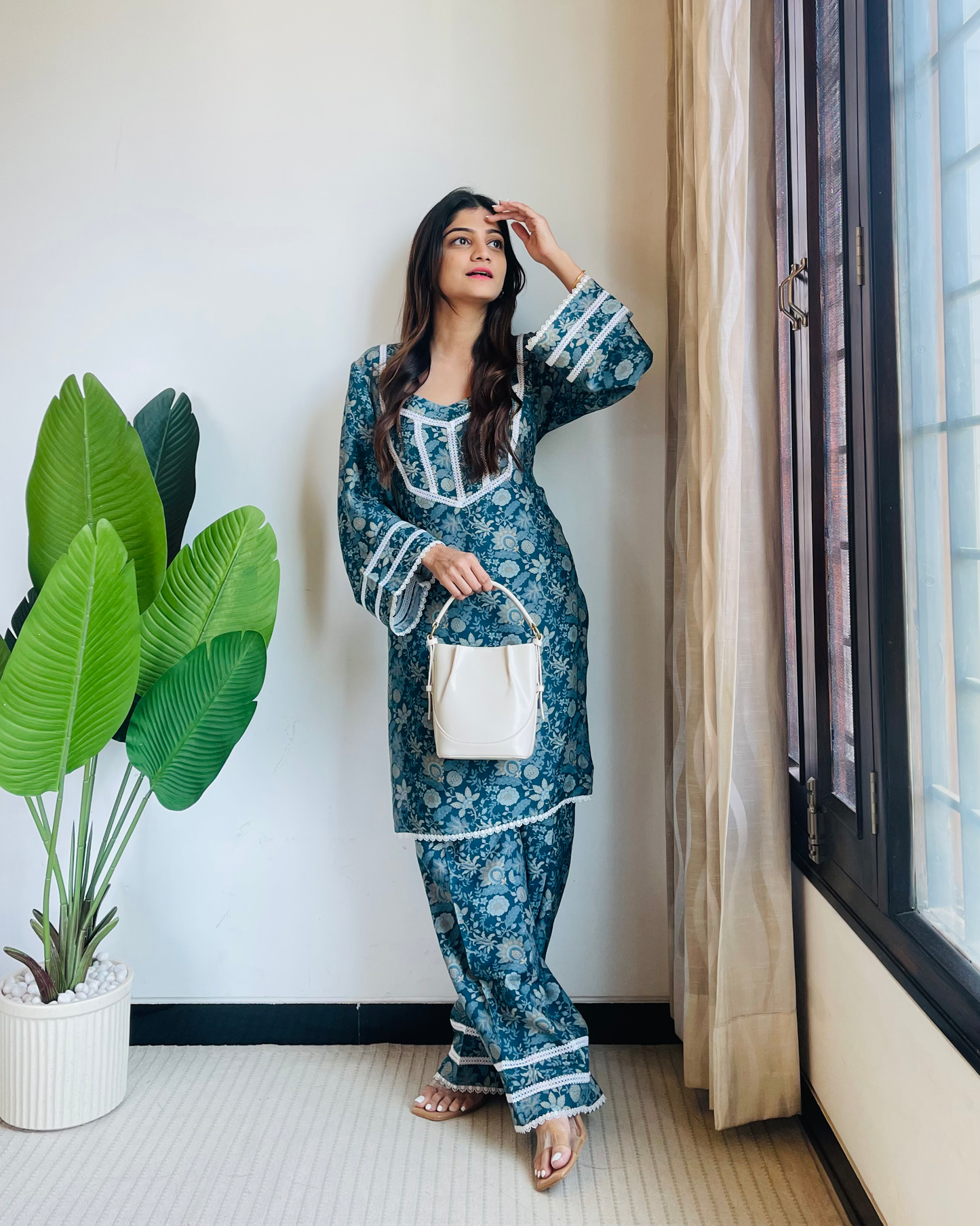 Blue Green printed Muslin Coordset