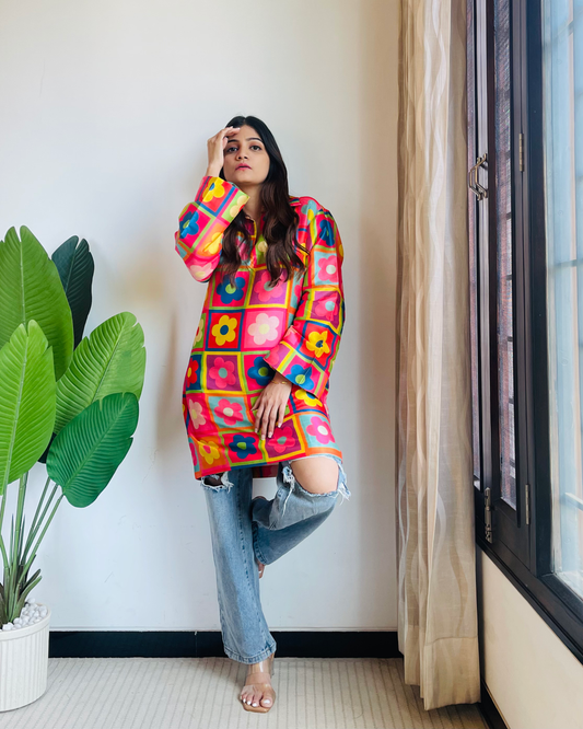 Floral Poly silk short dress