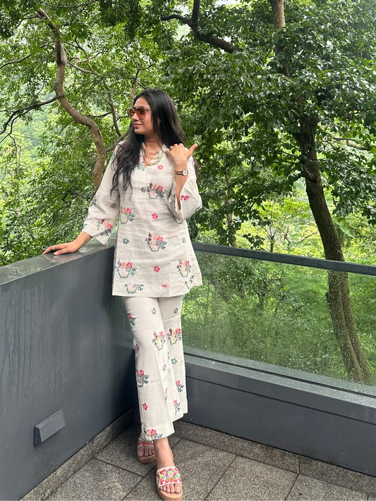 Off White Sequenced Co Ord Set.