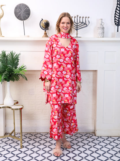 Pink Floral Chinon-Chiffon Suit Set