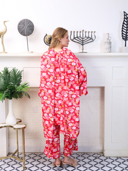 Pink Floral Chinon-Chiffon Suit Set