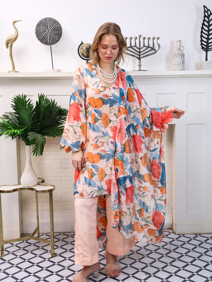 Peach Floral Chinon-Chiffon Suit Set
