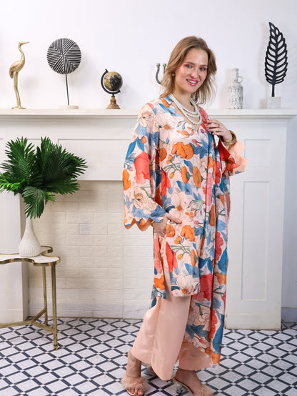 Peach Floral Chinon-Chiffon Suit Set