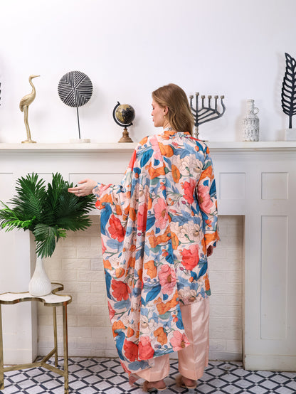 Peach Floral Chinon-Chiffon Suit Set