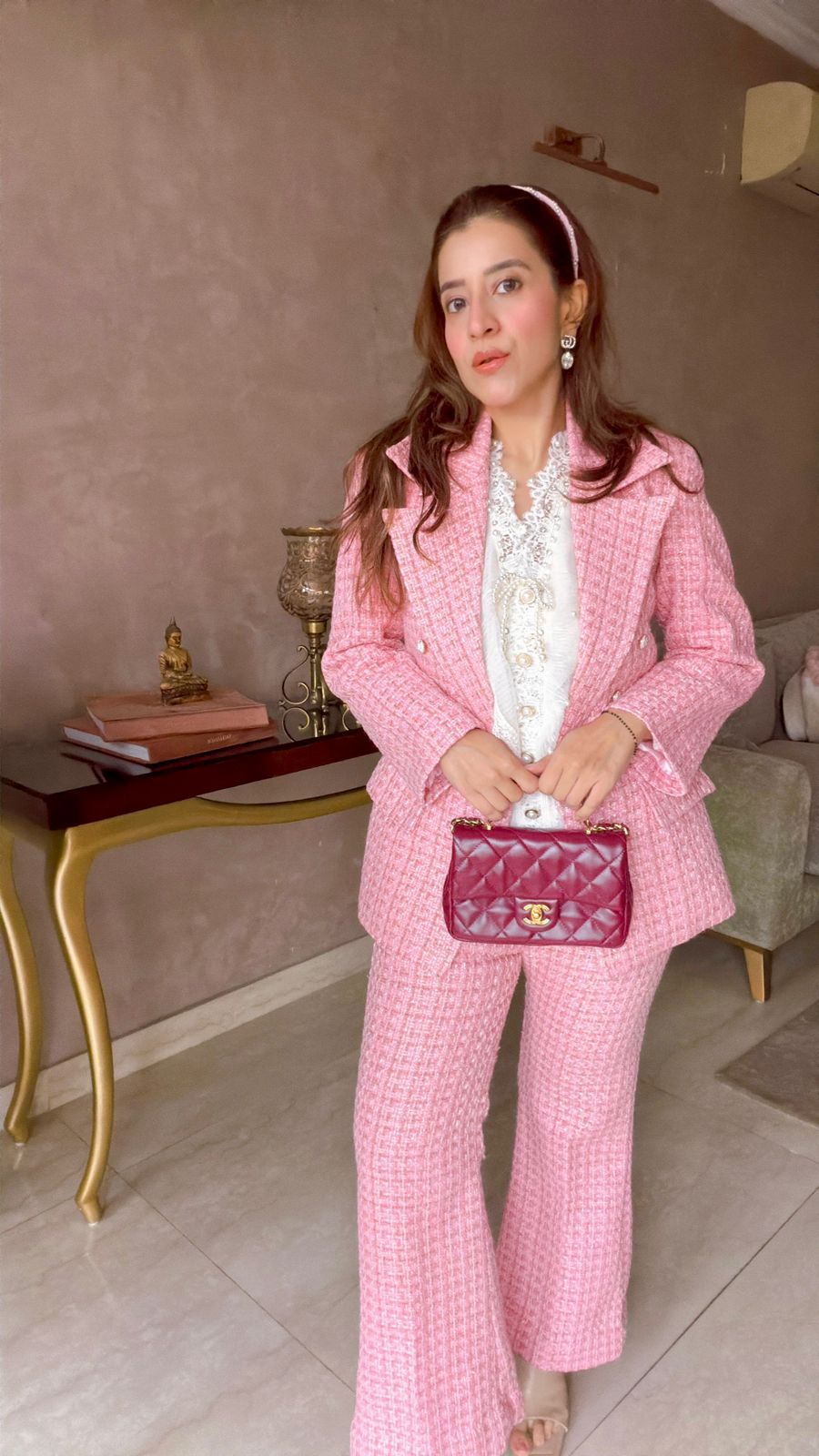 Pink Tweeted Fabric Blazer Set
