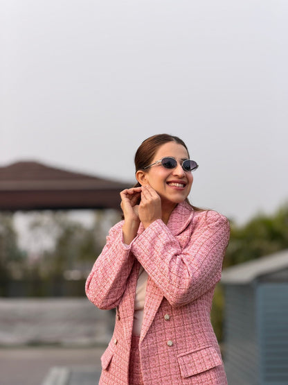 Pink Tweeted Fabric Blazer Set