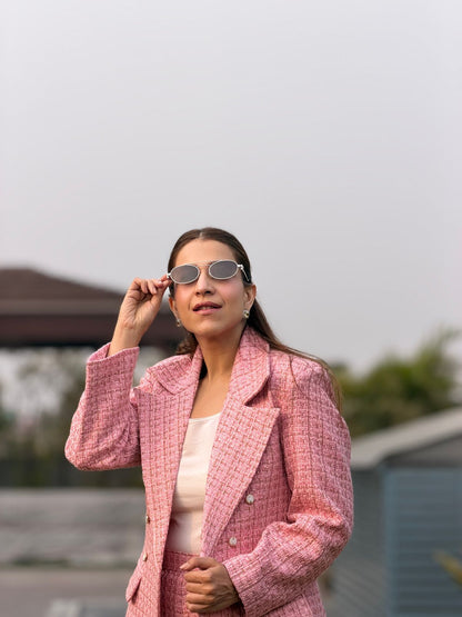 Pink Tweeted Fabric Blazer Set